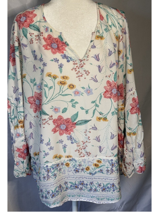 Old Navy Tops - Old Navy Cottagecore Boho Floral Peasant Blouse XXL White Rayon V Neck Tunic Top